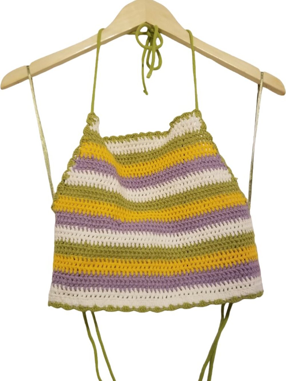 NWT Colourful Crochet Halter Top Zara Medium Green/White/Yellow/Purple Striped